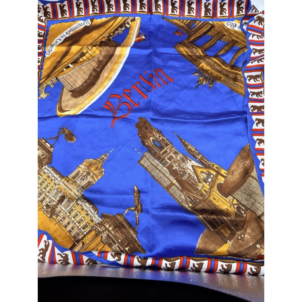 Berlin Germany Landmark‎ Silk Scarf Blue City Skyline Bear Square Scarf